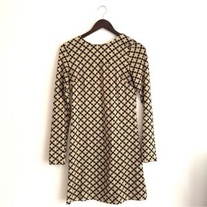 JB by Julie Brown Mustard Yellow and Navy Print Long Sleeve Cocktail Dress